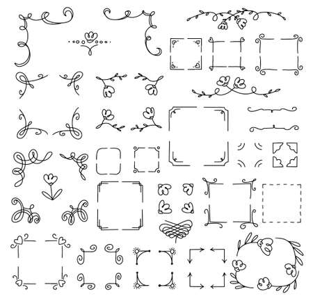Doodle set of corner Hand drawn line sketch styleのイラスト素材