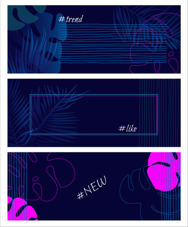 Set of Creative universal floral header in tropical style Hand Drawn. Vector illustrationのイラスト素材