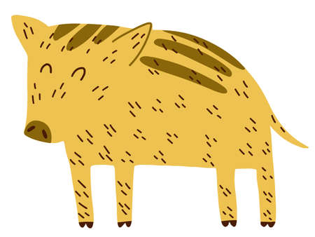 Cute wild boar forest animal. Hand drawn doodle vector illustration.のイラスト素材