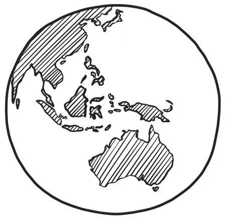 Sketch of earth Australia and Oceania Hand drawn globe iconのイラスト素材