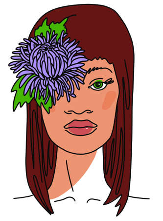Young beautiful woman with aster flower portraitのイラスト素材