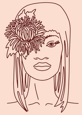 Beautiful feminine face Portrait woman with long Hairのイラスト素材