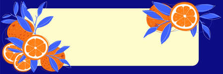 Orange and slice doodle hand drawn banner with frame and copy space