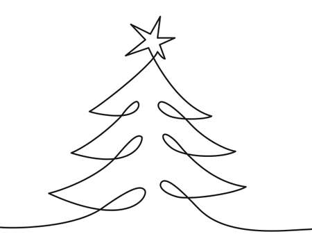 Continuous one line drawing Christmas tree with starのイラスト素材