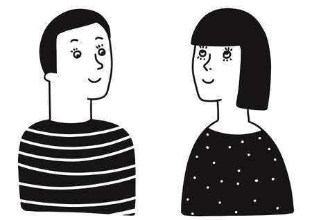 Teenage boy and girl doodle drawingのイラスト素材