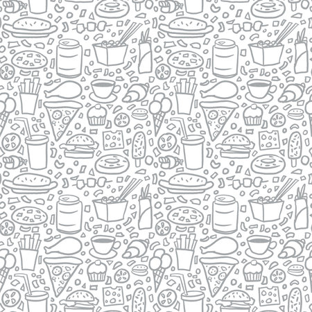 Street junk food hand drawn doodles seamless patternのイラスト素材