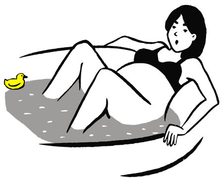 Water birth Pregnant woman in poolのイラスト素材