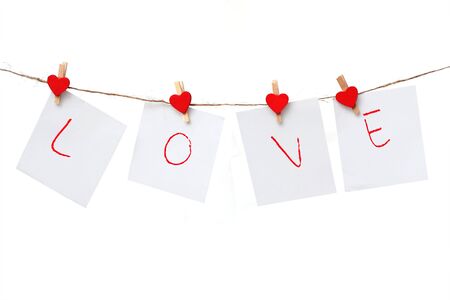 word love hanging on the clothesline の写真素材