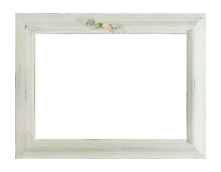 Distressed white painted picture frameの写真素材