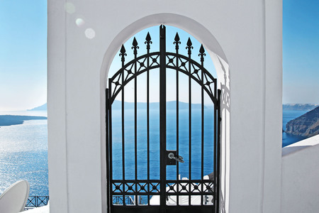 Gate to the sea in Santorini islandの写真素材
