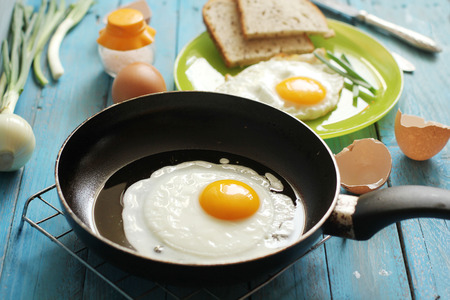 Eggs and bread for breakfastの写真素材