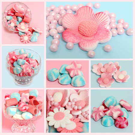 Collage of different colorful candy and sweetsの写真素材