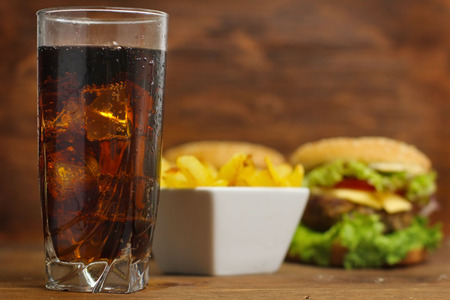 fast food  with hamburger, french fries and glass of colaの写真素材