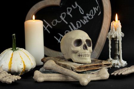 burning candle and  skull. halloween imageの写真素材