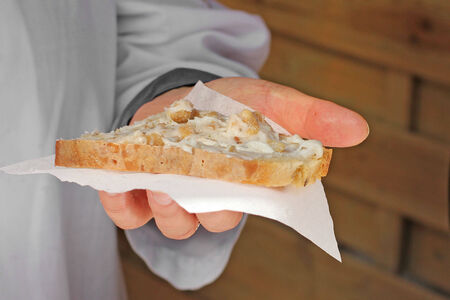 bread with lard and scrapsの写真素材