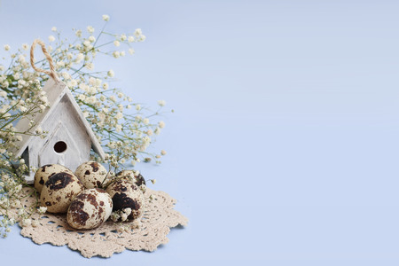 Easter composition of quail eggsの写真素材