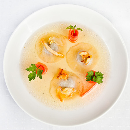 Plate with chicken soupの写真素材