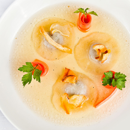 Plate with chicken soupの写真素材
