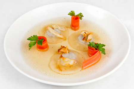 Plate with chicken soupの写真素材