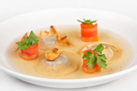 Plate with chicken soupの写真素材