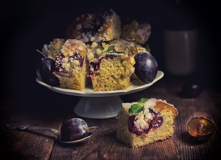 Homemade piece of plum cakeの写真素材