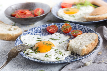 Breakfast with fried eggの写真素材