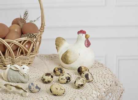 Easter background. Easter eggs and flowers