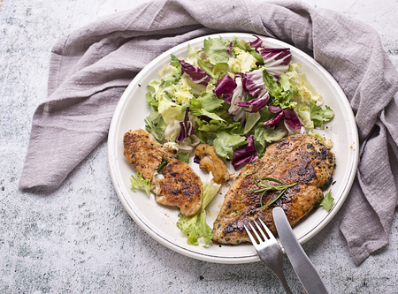 roasted chicken breast with lettuceの写真素材