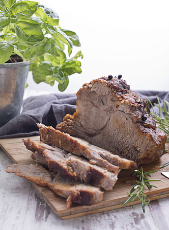 Roasted pork with herbsの写真素材