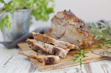 Roasted pork with herbsの写真素材