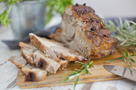 Roasted pork with herbsの写真素材