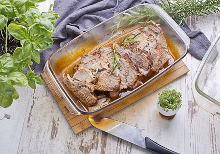 Roasted pork with herbsの写真素材