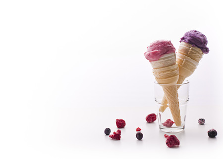 Waffle cones with ice creamの写真素材