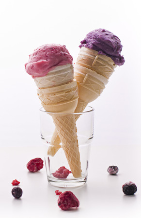 Waffle cones with ice creamの写真素材
