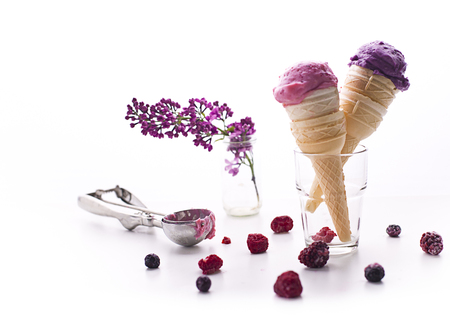Waffle cones with ice creamの写真素材