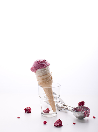 Waffle cones with ice creamの写真素材