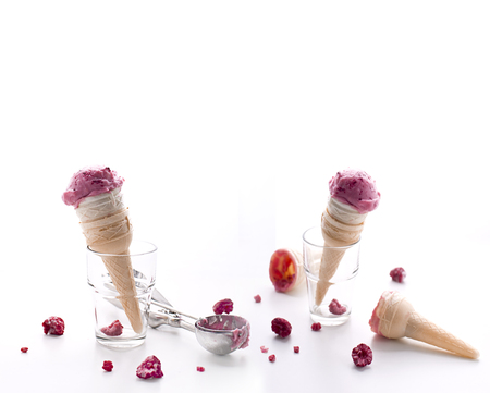 Waffle cones with ice creamの写真素材