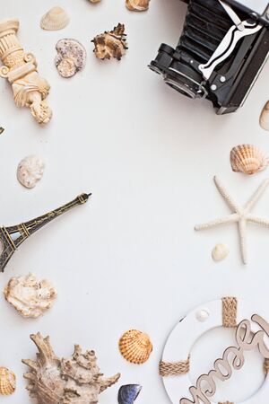 travel Summer Holidays Symbols on white backgtoundの写真素材
