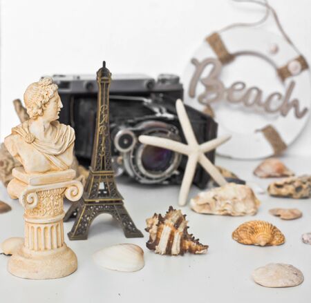 travel Summer Holidays Symbols on white backgtoundの写真素材