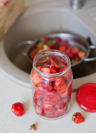 Prepared of starwberry compoteの写真素材