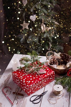  Christmas presents with handmade decorationの写真素材