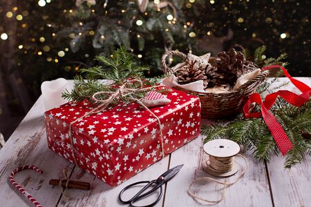  Christmas presents with handmade decorationの写真素材