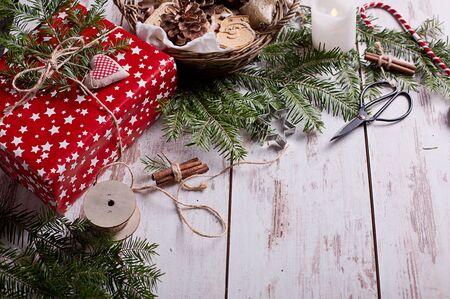  Christmas presents with handmade decorationの写真素材