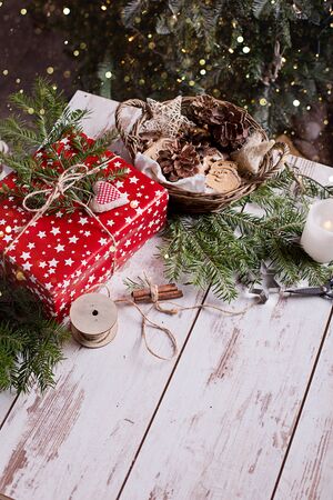  Christmas presents with handmade decorationの写真素材