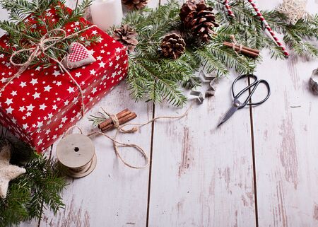  Christmas presents with handmade decorationの写真素材