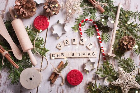 Christmas bakingl on the tableの写真素材