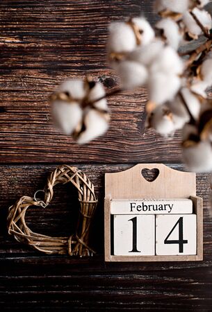 valentine background with heart on dark woodenの写真素材