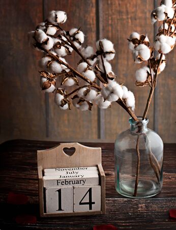 valentine background with heart on dark woodenの写真素材