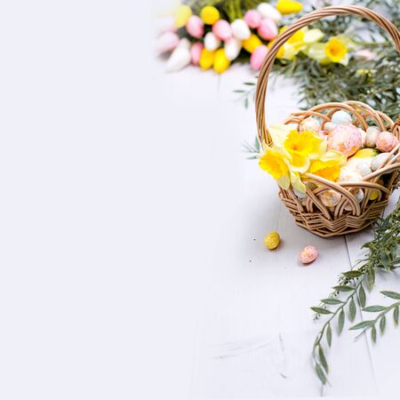 easter decoration on whie backgroundの写真素材