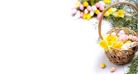 easter decoration on whie backgroundの写真素材